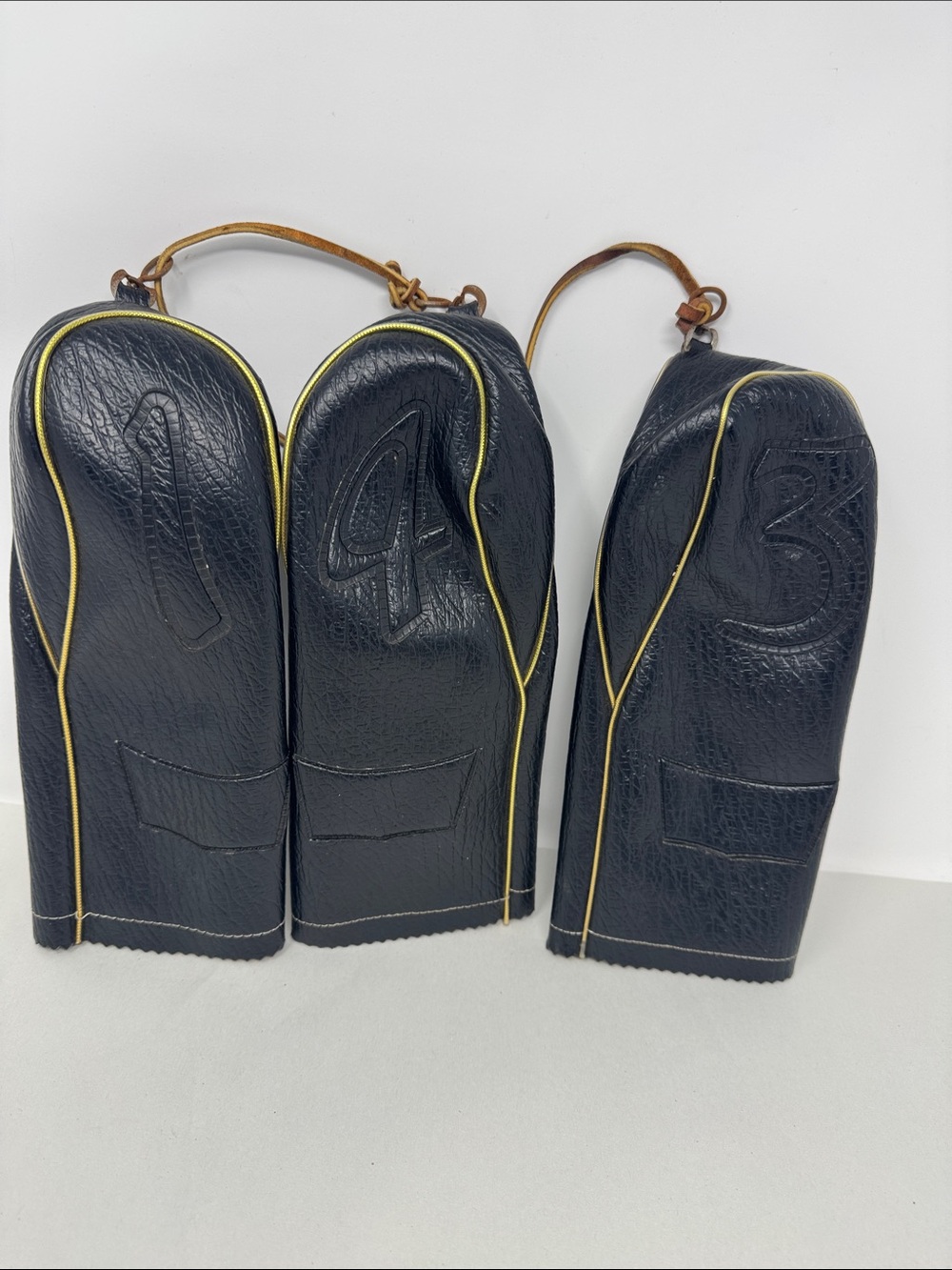 VINTAGE UNBRANDED GOLF CLUB COVERS BLACK VINYL HEADCOVERS